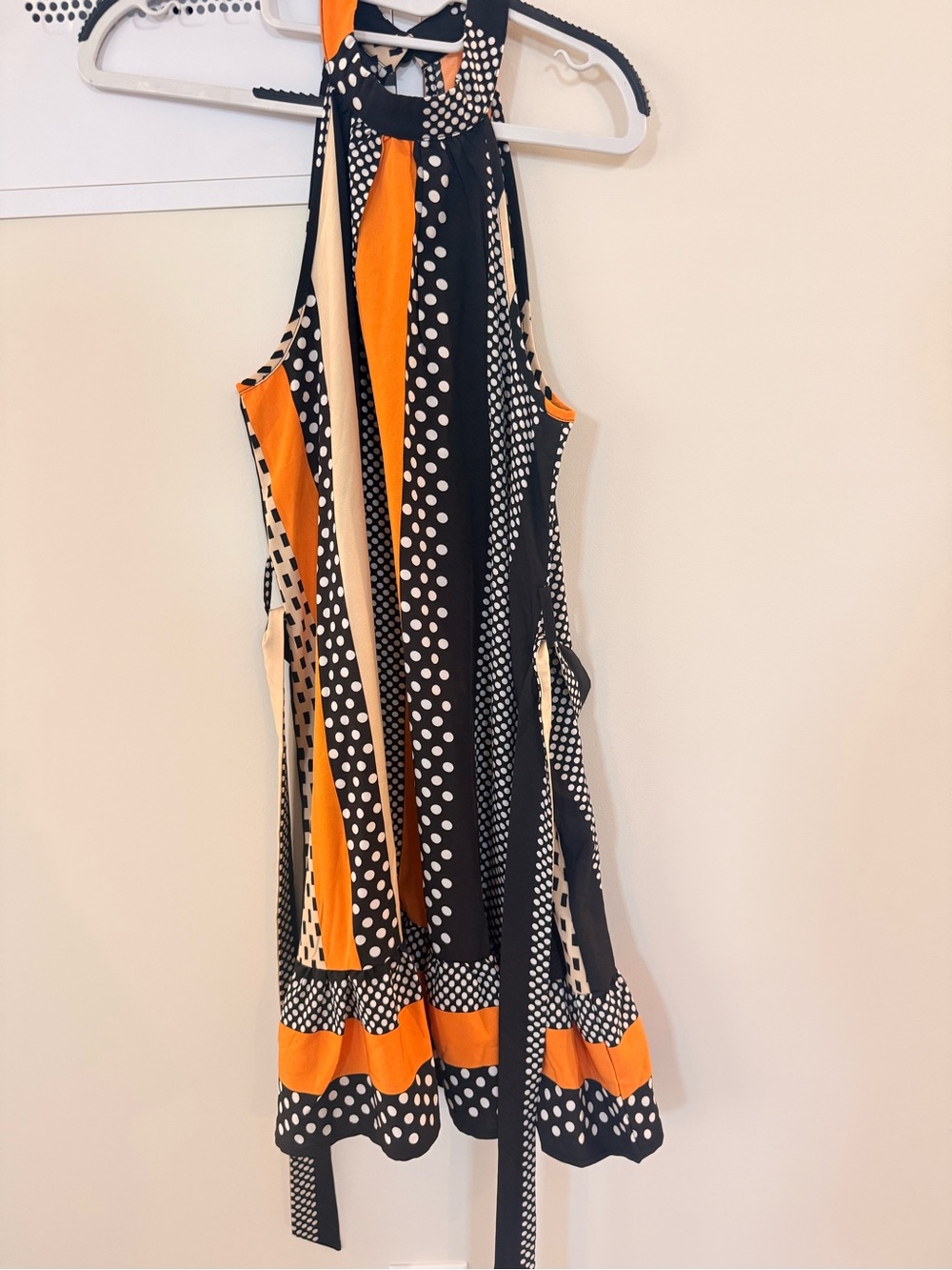 SHEIN One-Shoulder Polka Dot Dress in Black, Orange & Cream